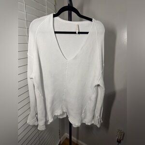 Free people White V-Neck Lightweight Knit Sweater